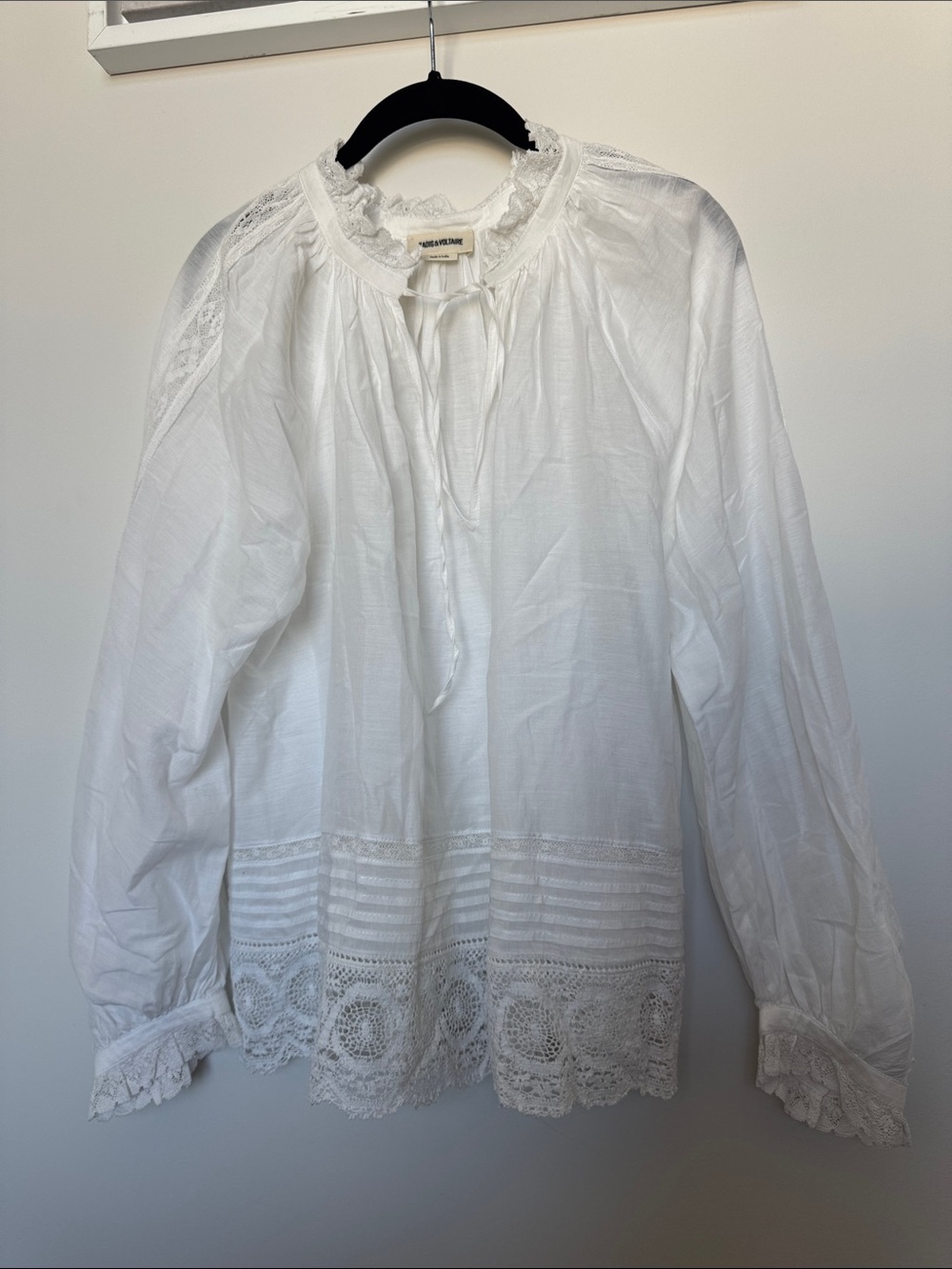 Zadig & Voltaire White Cotton Lace-Trim Boho Tunic